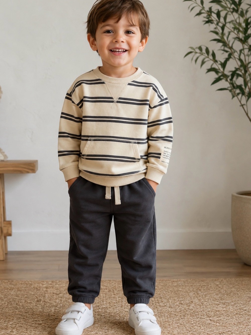 Kids Black Jogger Pants with Tan Drawstring